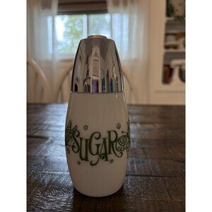 Vintage Gemco Milk Glass Sugar Shaker Green Butterfly Spring Pattern